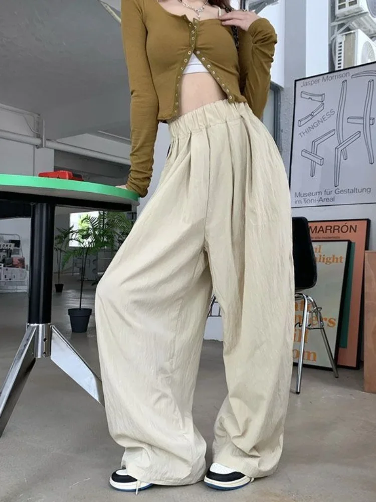 Pants Women Elastic High Waist Japan Style Solid Mujer Boyfriend Unisex Retro Student Spring Harajuku Baggy Straight Streetwear