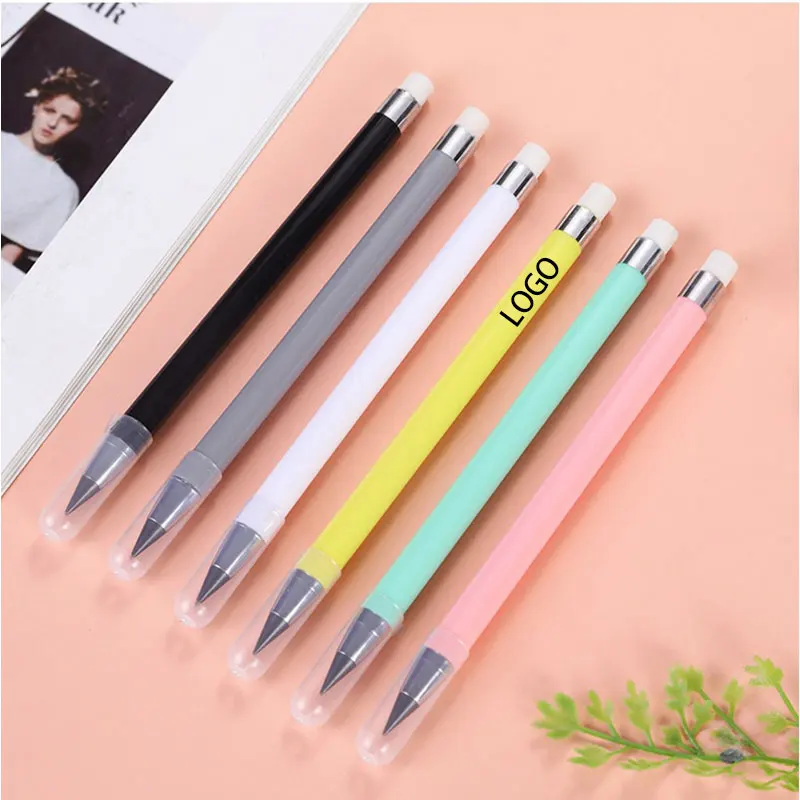 2Pcs Personalized Custom Logo Text Laser-Engraved Name Eternal Pencils, Macaron Colors, Light-Colored Barrel Type, No Need to Sharpen, Low Ink Consumption, Built-In Eraser, Suitable for Writing, Sketching, Back-To-School Gift