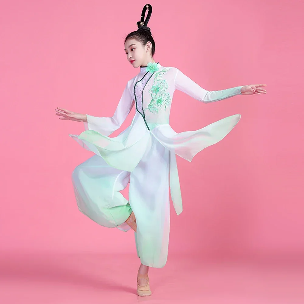 Chinese Style Hanfu Classical Yangko Clothing Girls National Dance Performance Clothing Kids Umbrella Fan Square Dance Clothes