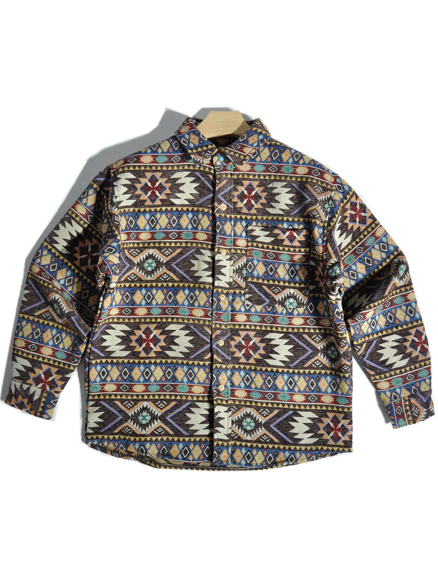 Ethnic Style Jacquard Heavyweight Long Sleeved Shirt Japanese Casual Layered Jacket for Men New Arrival