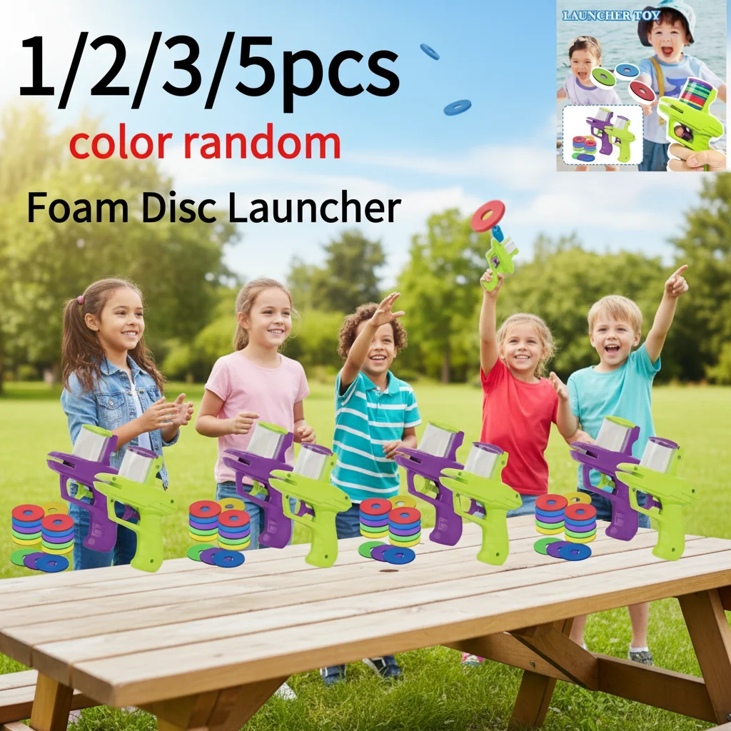 1/2/3/5pcs Flying Disc Shooting Launcher Gun Double Parent-child Interactive Children Toy Kids Outdoor Game Foam Disc Gun Toy