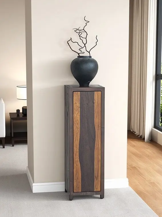 Song Style Solid Wood Plant Stand Cabinet for Entryway, Storage & Display Art Cabinet