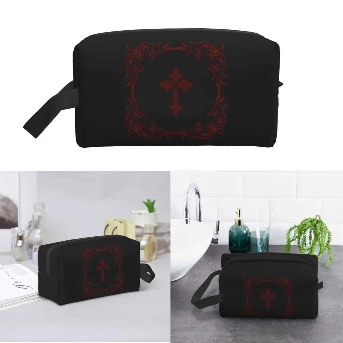 Gothic Vampire Halloween Haunted Mansion Makeup Bag Cosmetic Organizer Storage Dopp Kit Toiletry Cosmetic Bag for Women Beauty