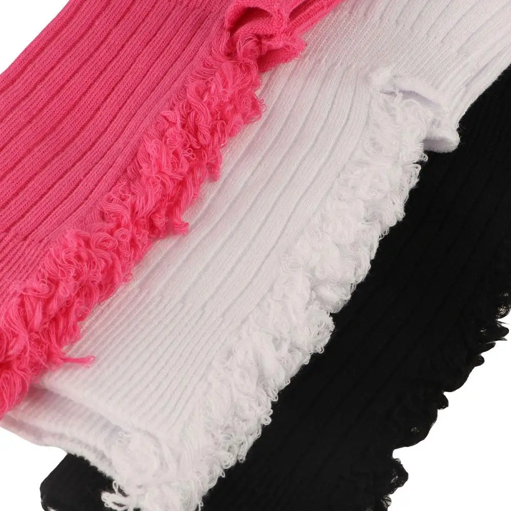Women Girls Distressed Hip Hop Punk Cotton Knit Gothic Hem Ribbed Beggar Socks Summer Stockings Ripped Socks