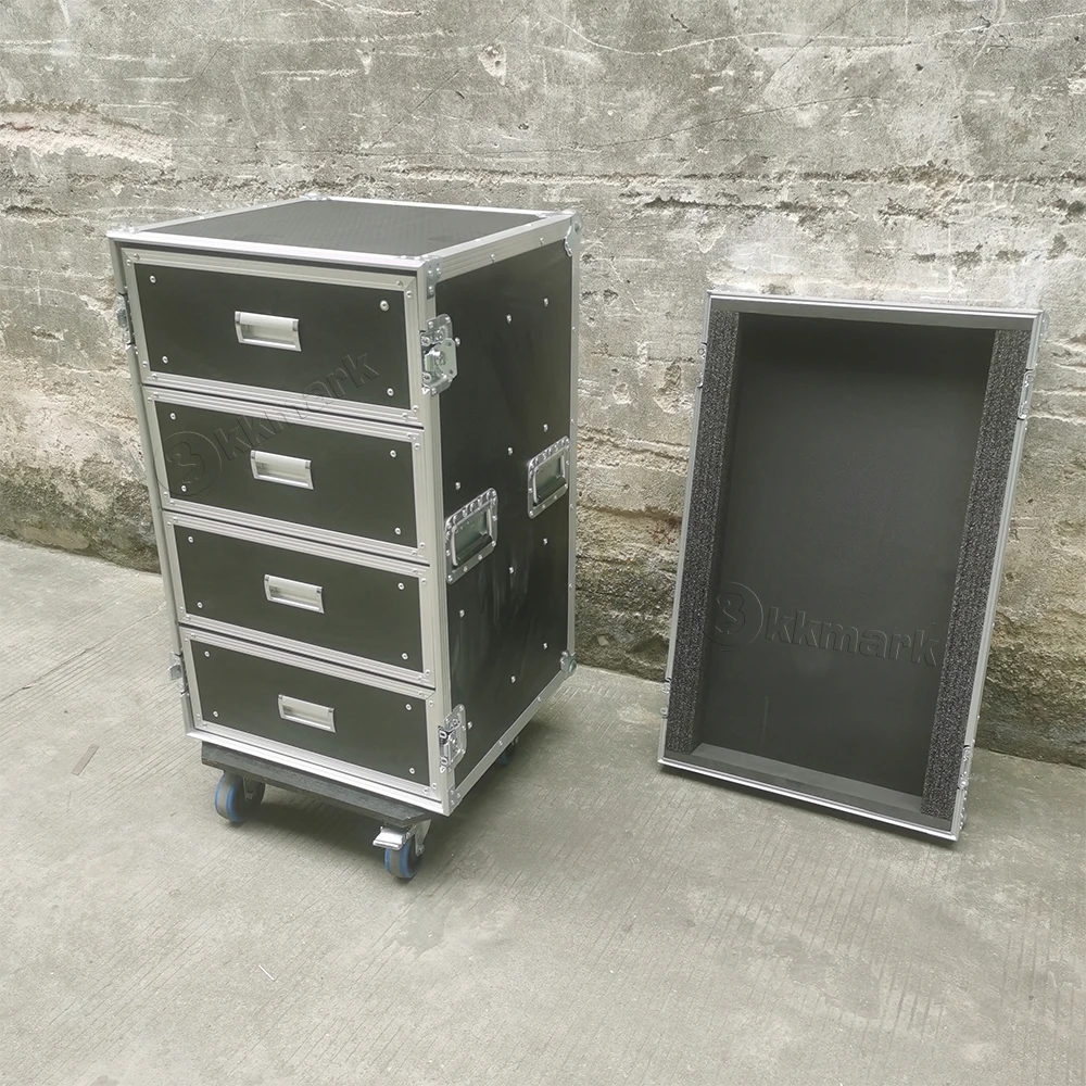 KKM4D16UCDC Office Transport Desk Aluminum Tool Tour Box Road 8U Rack Space Microphone 4 Drawers Flight Case