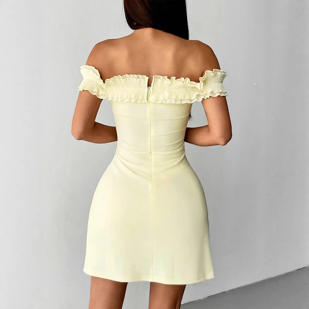 Vrouwen Elegante Midi Jurk Een Schouder Dubbele Ruche Pure Desire Bodycon Afslanken Crop Top Party Formele Gown Mode jurk