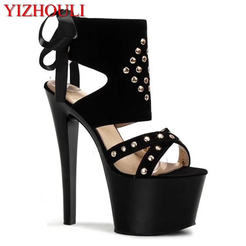 

Summer transparent platform sandal, 17 cm high heels model stage runway shoes, banquet use dance shoes