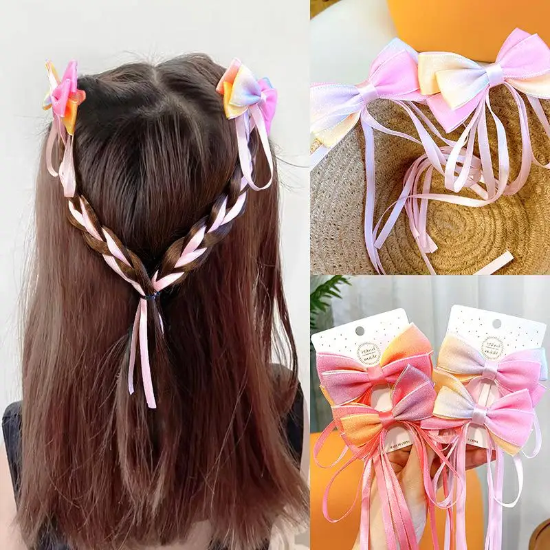 

2PCS New Chinese Style Gradient Bow Tassel Hairpins Children Sweet Girls Lovely Hair Clips Barrettes Hairgrips Hair Accessories
