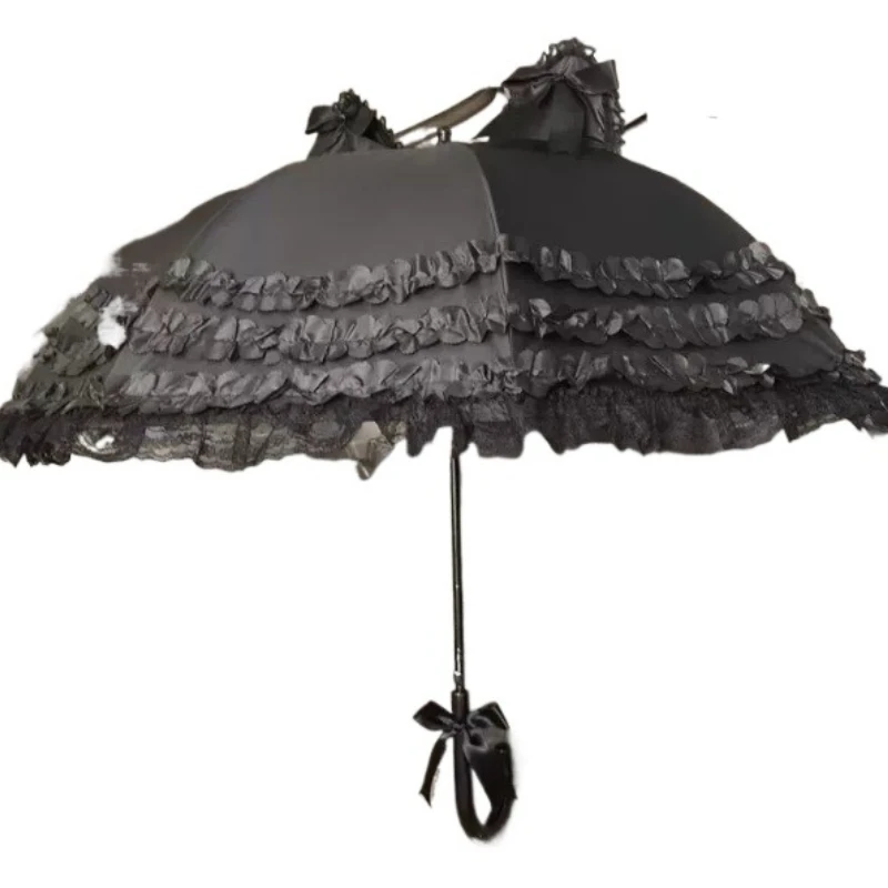 New Black Lace Lolita Style Sun Umbrella Princess Parasol for Women Portable Folding UV Protection Rain Umbrella