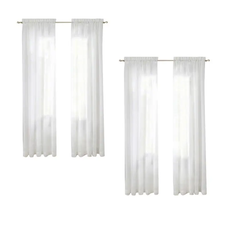 *A91P Window White Sheer Curtains 90 Inches Long 4 Panels Sheer White Curtains Clear Curtains Basic Rod Pocket Panel