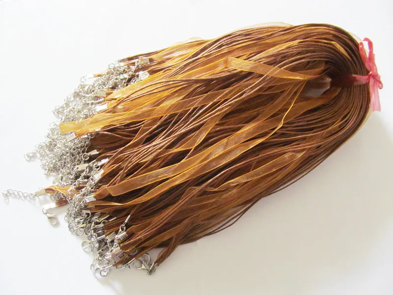 

Free Shipping 100pcs 18inch Brown Organza Ribbon Wax Cotton Necklace Cord String,Extender Chain,Lobster Clasp,DIY Accessory