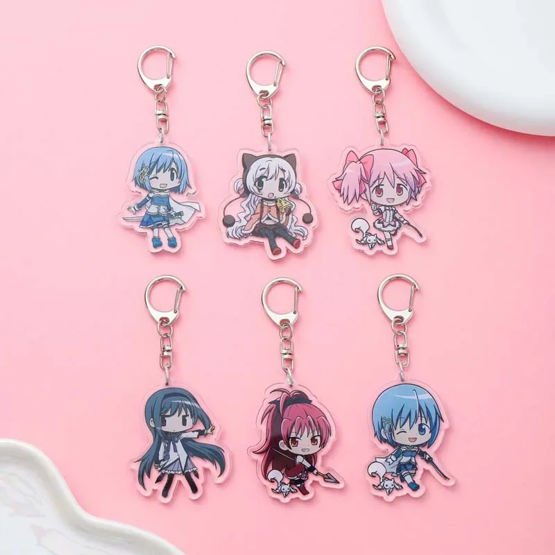 Anime Puella Magi Madoka Magica Acrylic keychain accessaries Cartoon funny Bag Pendant cute charm Car Keyring Friends Fans Gifts