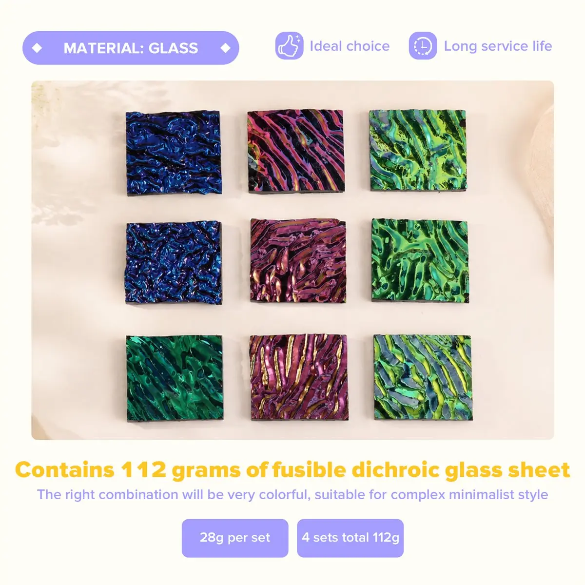 DT38 Fusible Glass Sheets 112G Dichroic Glass Scrap Microwave Kiln Art Pieces Mixed Color for Jewelry Making Supplies