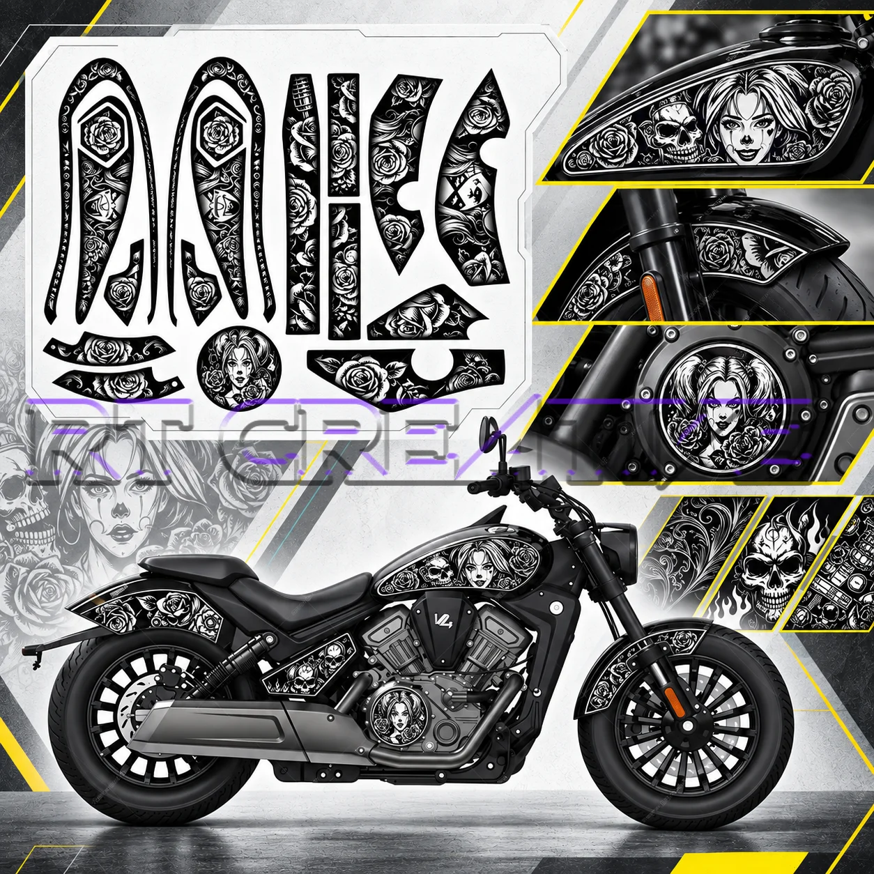 Motorcycle Retro Pattern Waterproof Decal Fit Benda Darkflag 500 V4 Black Flag 500 Mod Stickers