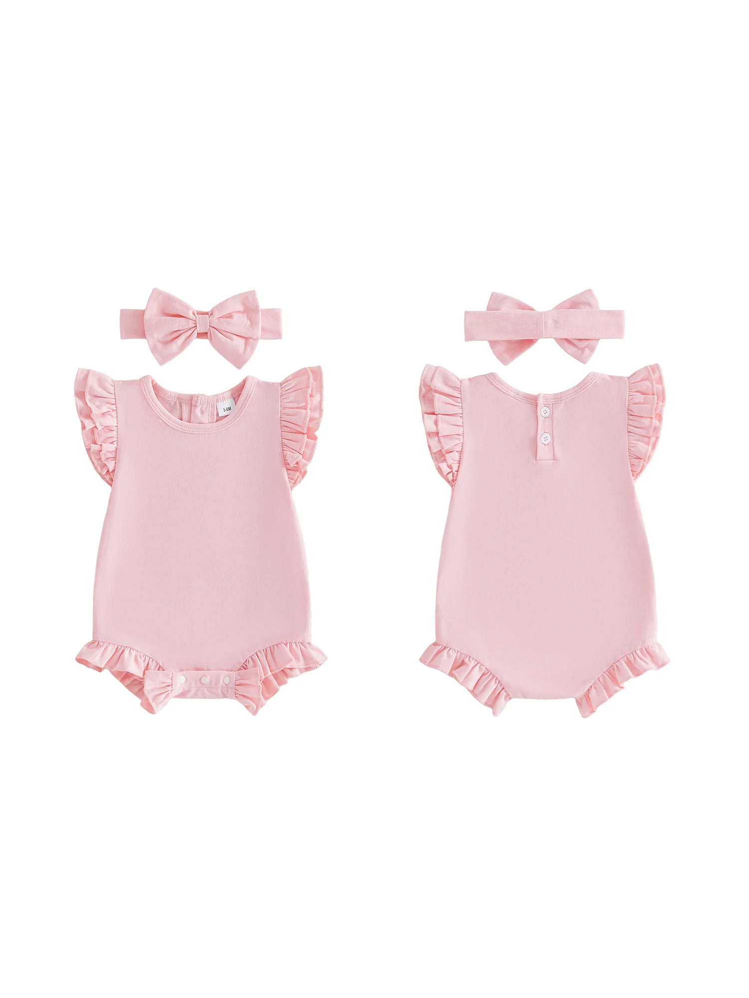 

Очаровательная одежда для маленьких девочек: милый комбинезон с рюшами на рукавах и подходящей повязкой на голову с бантом для стильного летнего образа.