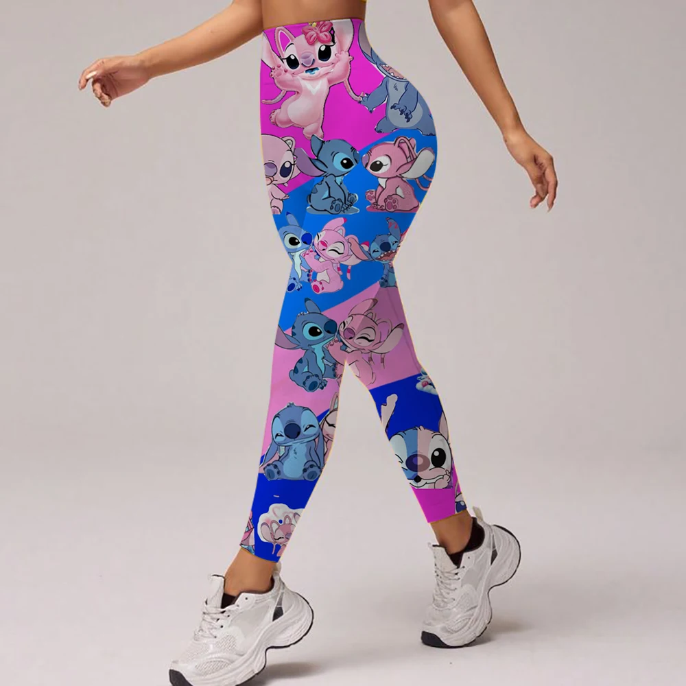 Disney Stitch Slim-Fit-Leggings mit elastischem Bund und Cartoon-Print für Damen, die den Alltag reisen. Enge Cartoon-Leggings für Damen