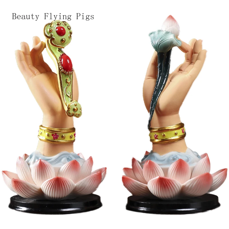 2pcs Ceramic Lotus Buddha Hand Decoration Indoor Buddha Hall Ruyi Guanyin Hand Offering Supplies feng shui  Buddhism