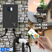 JIGU 1-phase 7kw 32A Type 2 Electric Vehicle Charging Station 3-phase 11KW 22KW EV Charger WIFI Bluetooth Wallbox Car Charger