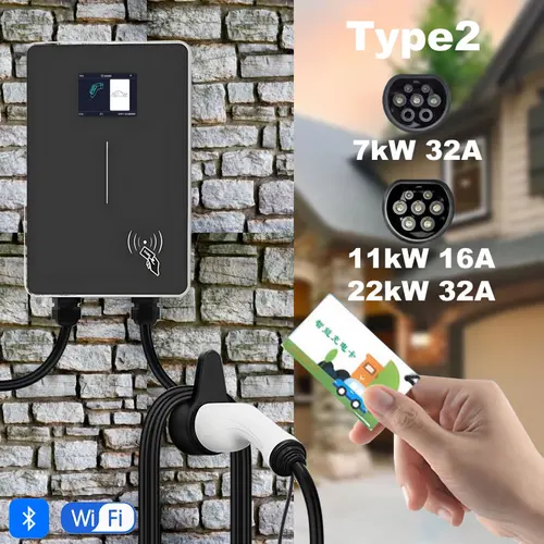 JIGU 1 fase 7kw 32A tipo 2 estación de carga de vehículo eléctrico trifásico 11KW 22KW EV cargador WIFI Bluetooth Wallbox cargador de coche