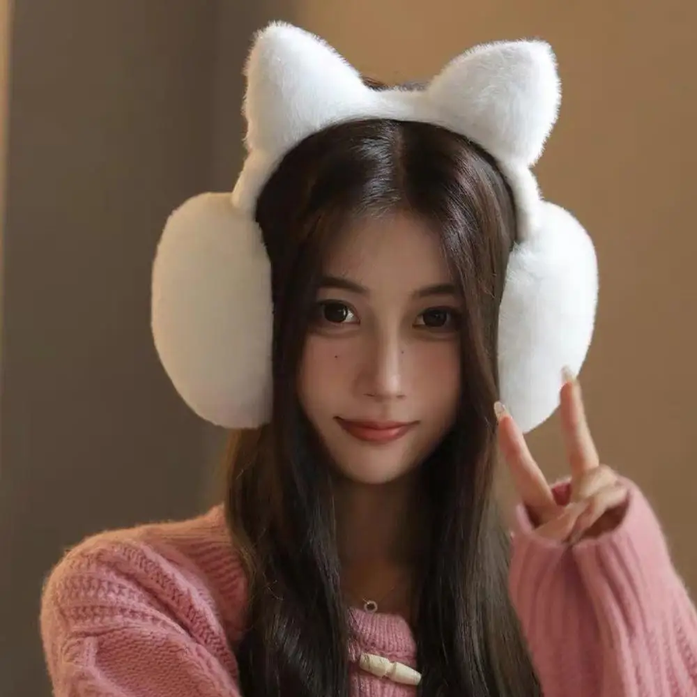 甘くてかわいい猫耳あて屋外防風折りたたみ式ぬいぐるみイヤーウォーマー冬用ソフト暖かい耳カバーフェイクファー防寒耳あて