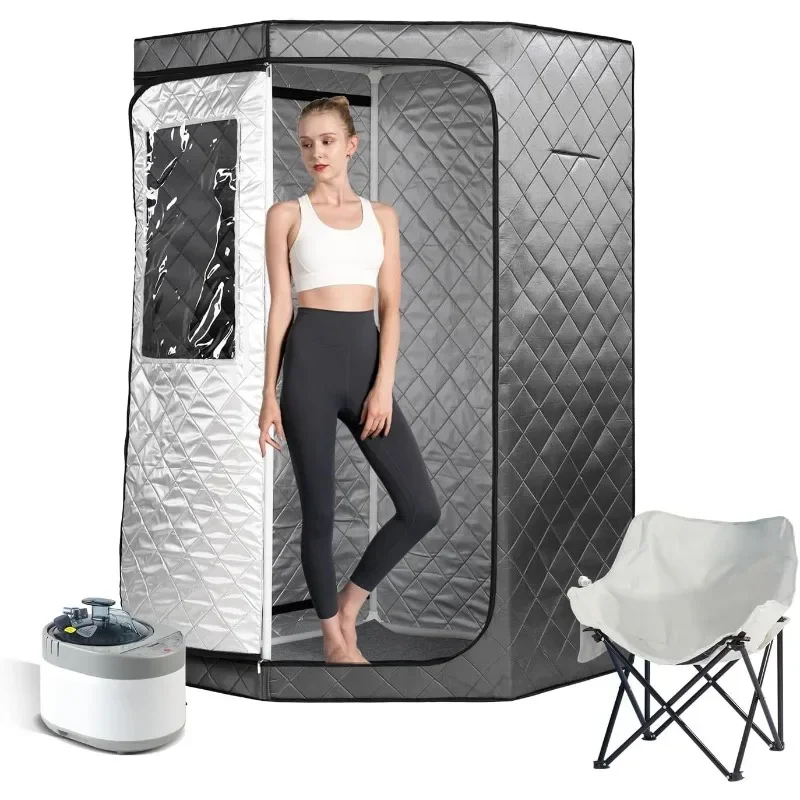 Portable Steam Sauna Full Body Sauna Tent for Home with 4L & 1500W Steamer, Remote Control, Upgraded Folding Chair