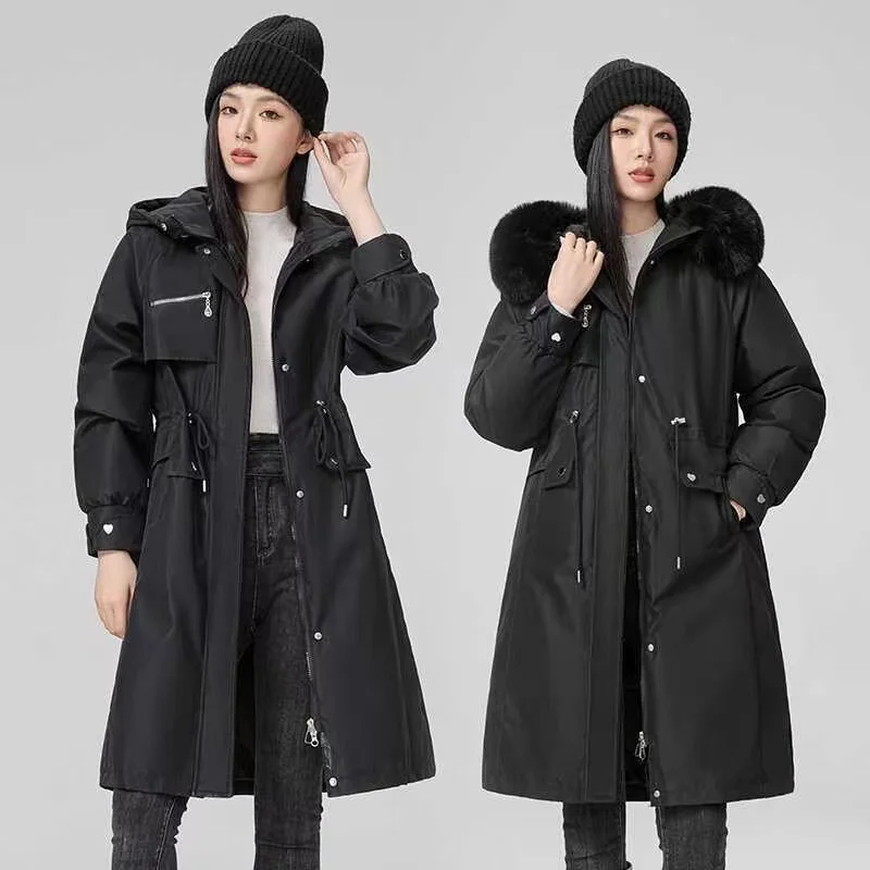 Winter Women Jacket Parka Clothes Loose Long Coat Wool Liner Hooded Jacket Fur Collar Warm Thick Warm Snow Wear Padded Parka