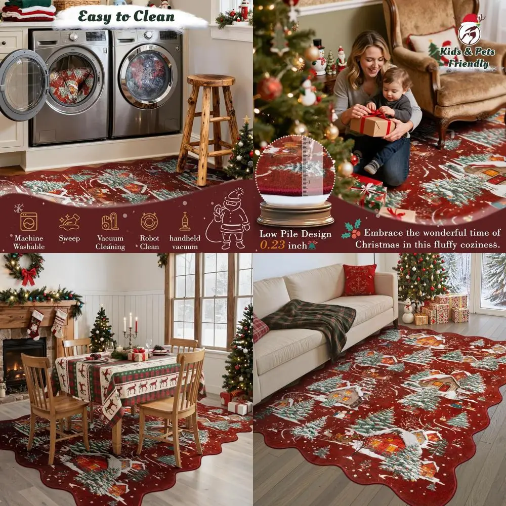 

Red 5x7 Christmas Tree Santa Rug, Washable Non-Slip Area Rug for Bedroom, Living Room, Kids' Room & Nursery