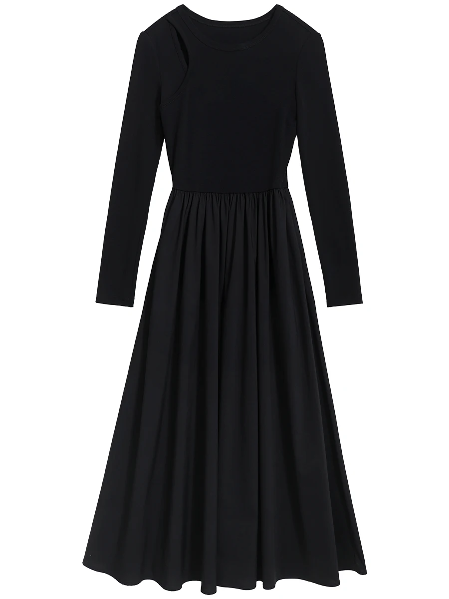 CHIC VEN Korean Black Women Dresses Loose Hollowed Out A Line Slim Knitted Long Skirt Female Pullover Dress Autumn 2024