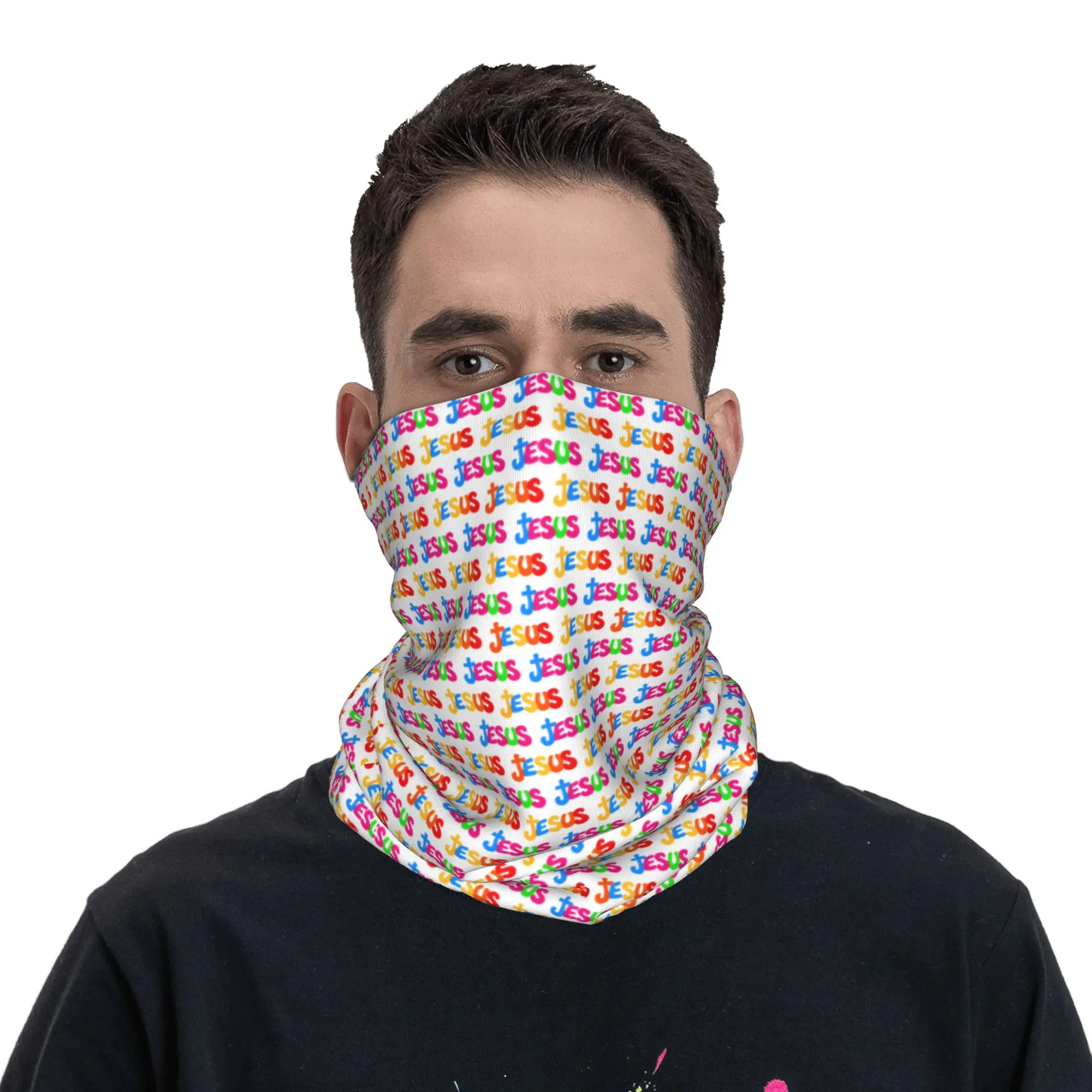 Multicolor Jesus Christian Faith Bandana Neck Gaiter UV Protection Face Scarf Cover Christ Religion Headwear Tube Balaclava