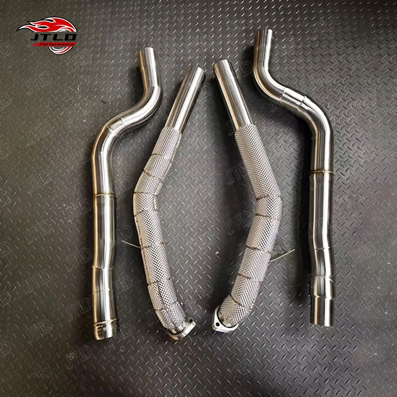 JTLD Stainless Steel Long Pipe Exhaust Downpipe For 2011-2018 CLS500 / CLS550 W218 V8 4.7