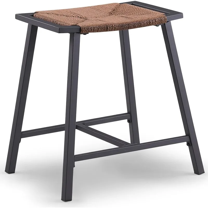 Bancos de bar, bancos de altura de balcão, banco de bar sem encosto para ilha de cozinha, assento de tecido com padrão de vime de corda preta