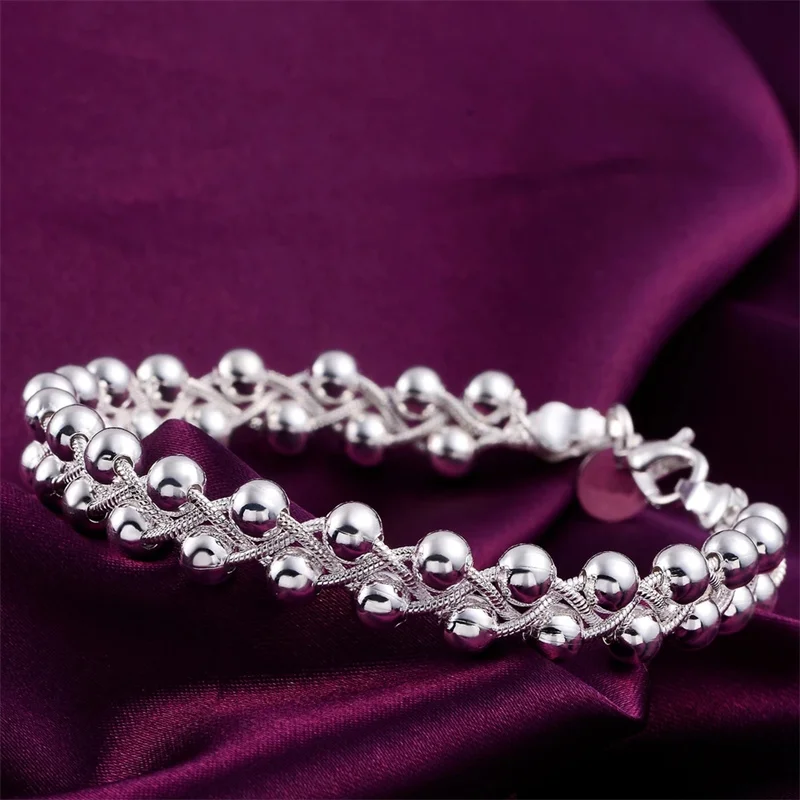 Charm 925 bracciali in argento Sterling per le donne catena di perline intrecciate fini moda festa di nozze regalo di natale gioielli di alta qualità