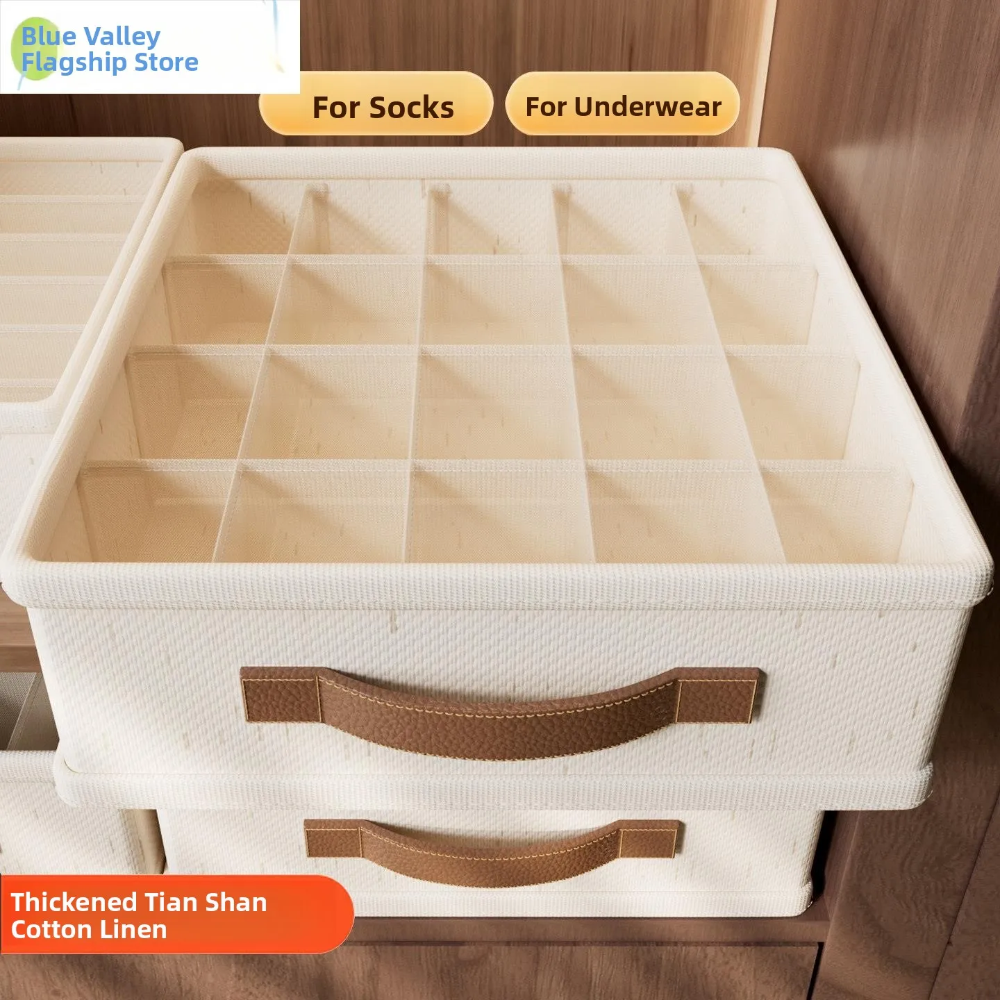 Caja de Almacenamiento Grande con Divisores, Estilo Cajón, para Guardar Ropa Interior y Calcetines, Organizador Esencial para el Hogar, Color Puro, Estilo Japonés