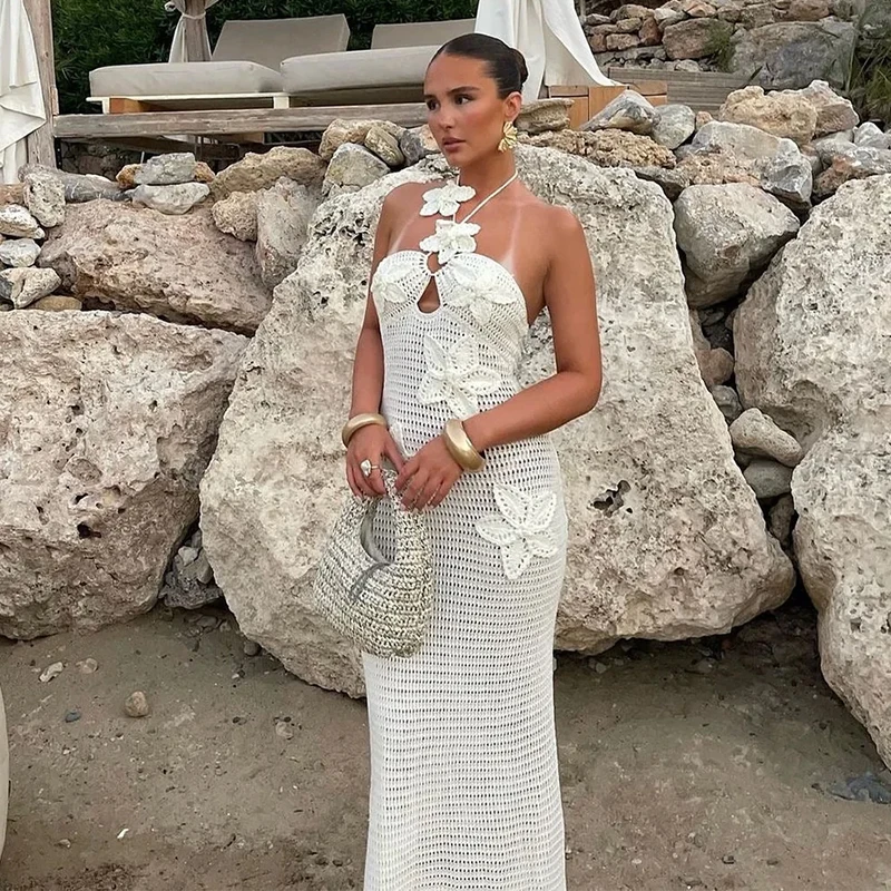 

New Fashion Backless Floral Knit Dress,Summer Slim-Fitting Vacation,Elegant Beachwear for Women, Stylish & Comfortable Design