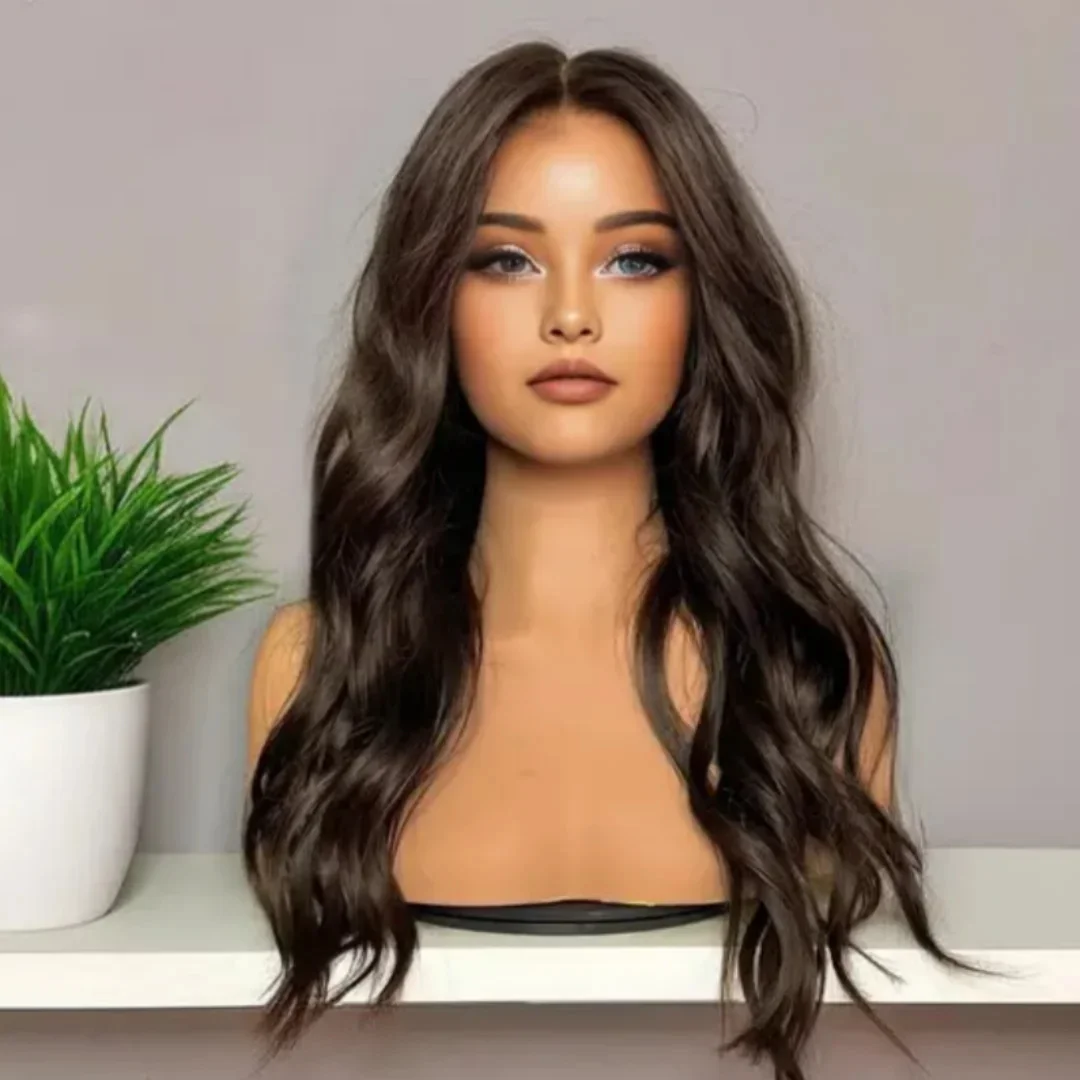 

Long Brown Body Wave Synthetic Lace Front Wig Glueless Cosplay Wig for Women Daily Use