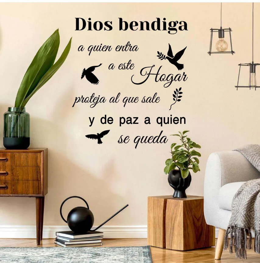 Spanish God Bless Home Wall Stickers Decals DIOS BENDIGA HOGAR Christian Bible Verse for Bedroom Living Room Wall Decor