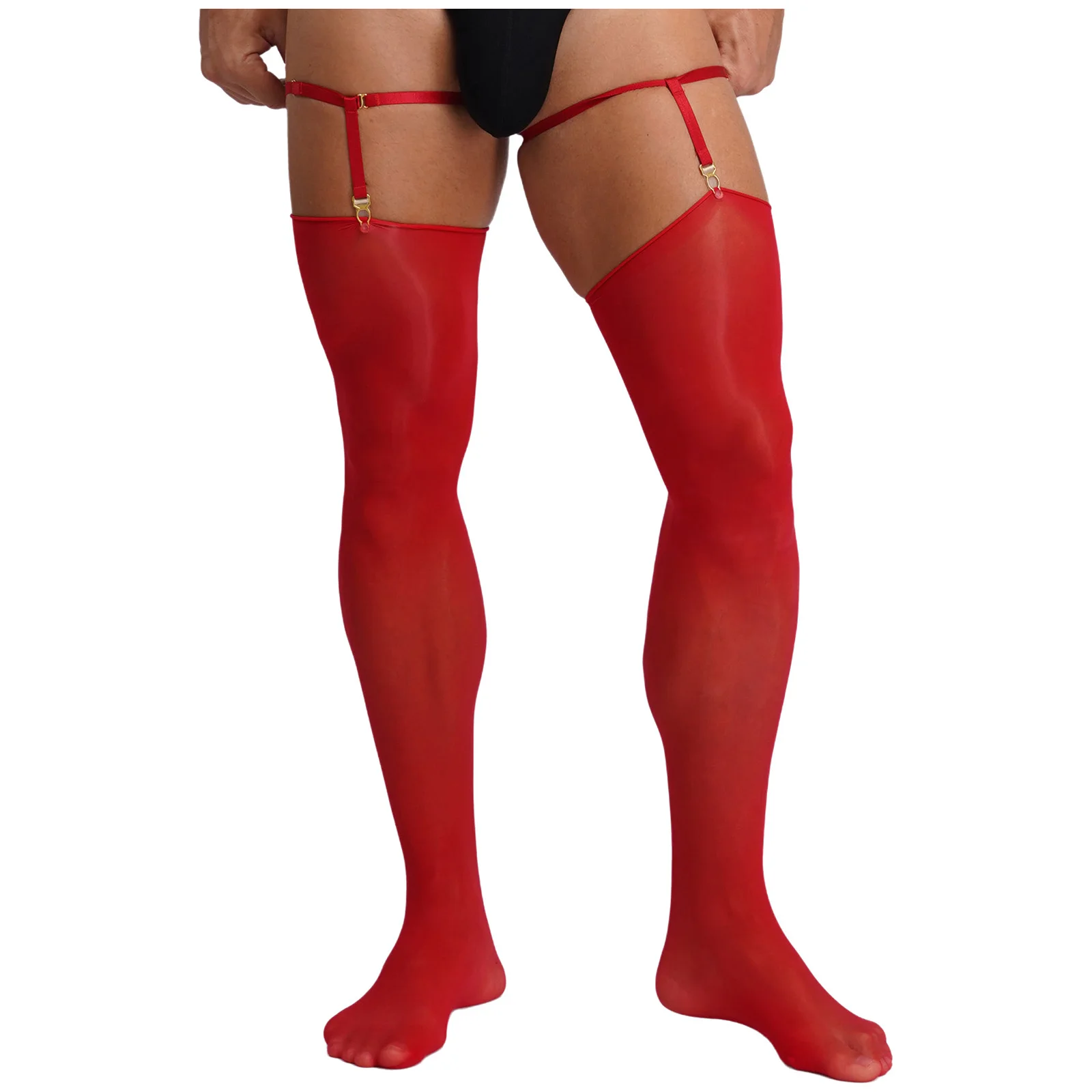 Sissy – bas transparents pour hommes, avec bande serrée réglable, ultra-fin, extensible, cuissardes hautes, longues, Lingerie Cosplay Drag Queen