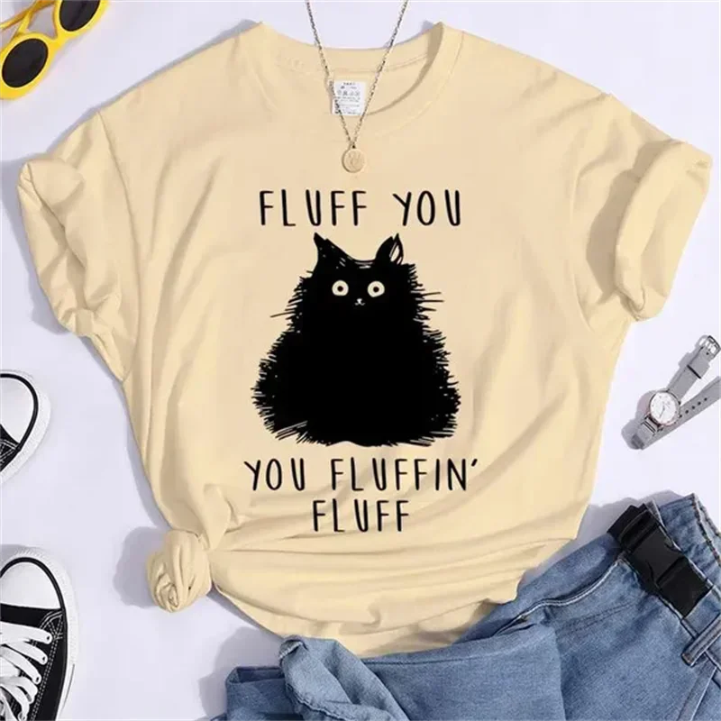 Fashion T-shirts Korte Mouw 90S Trend Casual T-shirts Vrouwen Zomer T Kleding Dames Kat Pluis U Fluffin Pluis Grafische tees