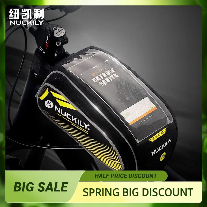 

NUCKILY Bike Top Tube Bag TPU Touch Screen Phone Holder Waterproof Reflective Large Capacity Bicycle Front Frame Bag for Road MT