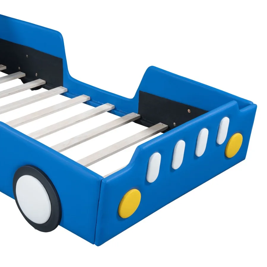 Twin Size Race Car-Shaped Platform Bed with Wheels Blue