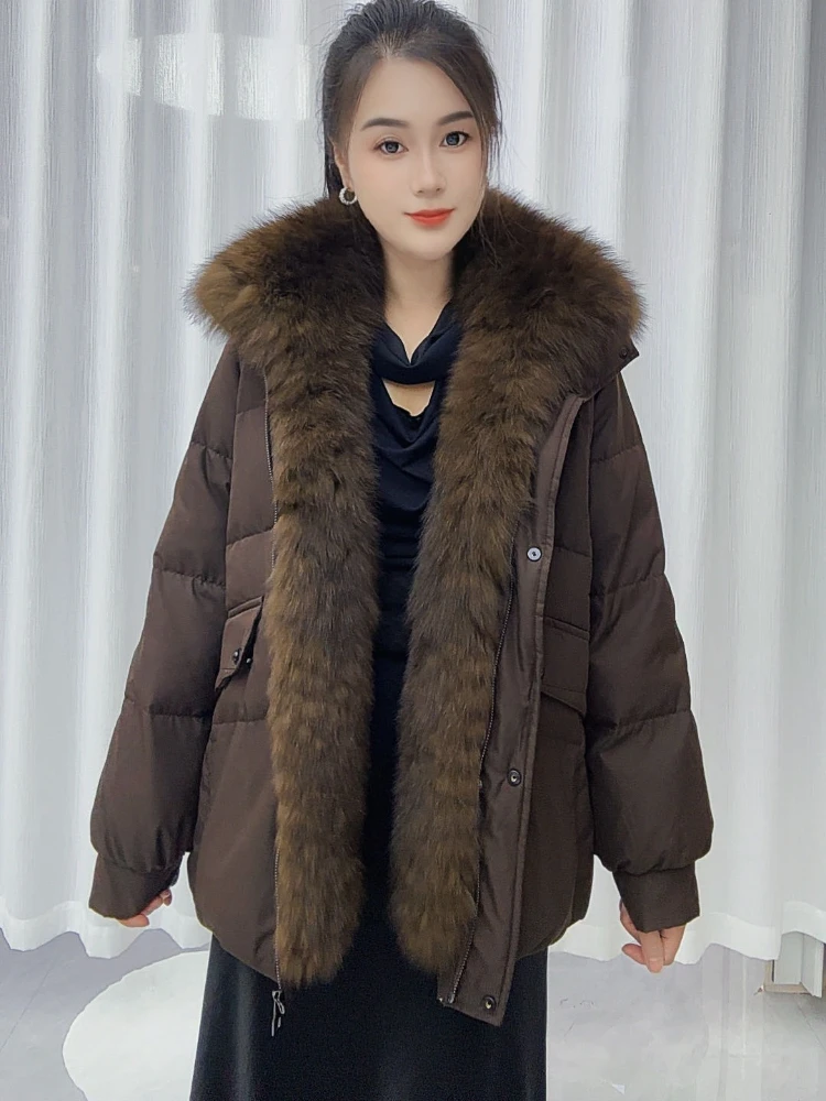 Women's Down Jacket Ultra Warm Duck Down Padding Thick Zipper Real Fur Coat Natural Fur Casual Winter Fashion Snow Season
