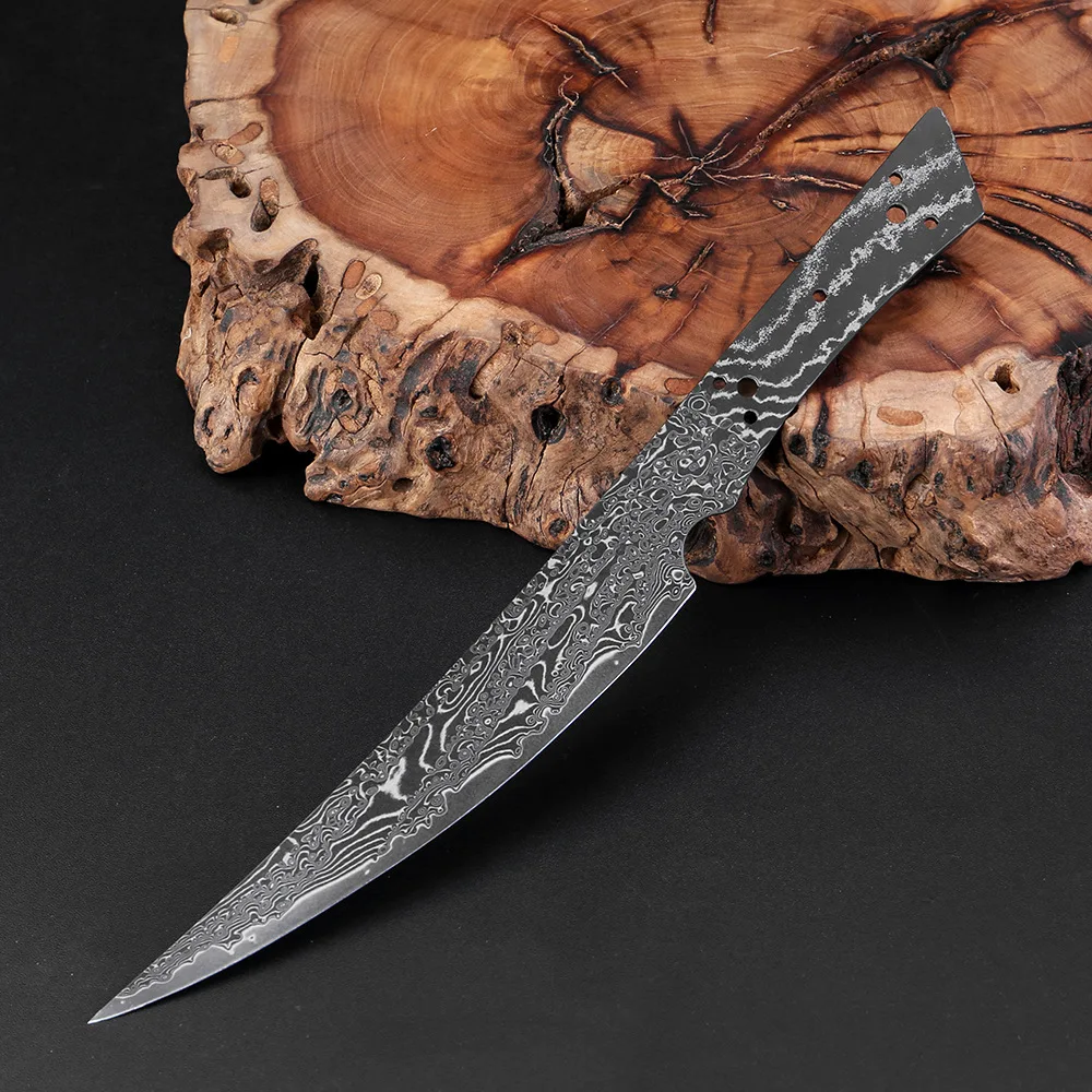 5inch Utility Net Knife Blade Full Tang Black Damascus Steel DIY Kitchen Beef Fruit Slicing Blank Blade Knives Without Handle