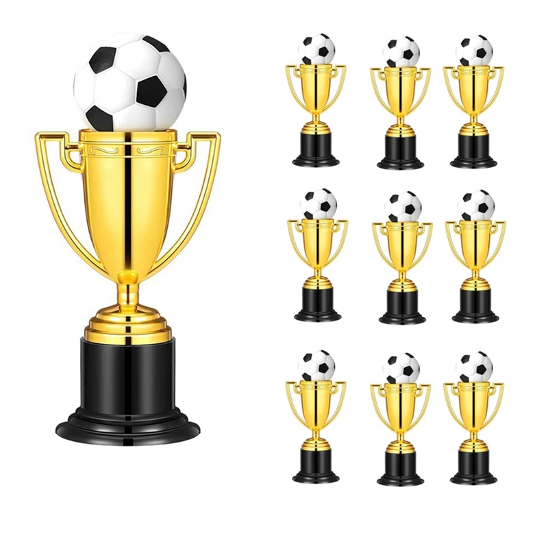 10 Pcs Mini Trophies With Mini Soccer Ball, Gold Trophy Award For Party Favors, Props, Rewards