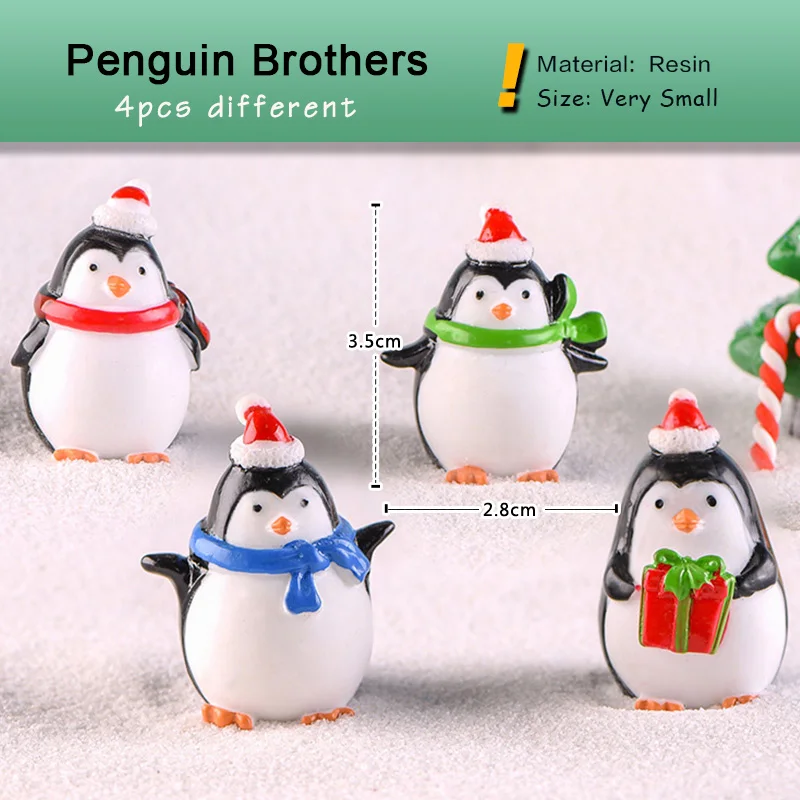 Christmas Penguin Miniature Figurine Cartoon Animal Model Cake Car Home Decoration Craft Fairy Garden Decoration Accessories