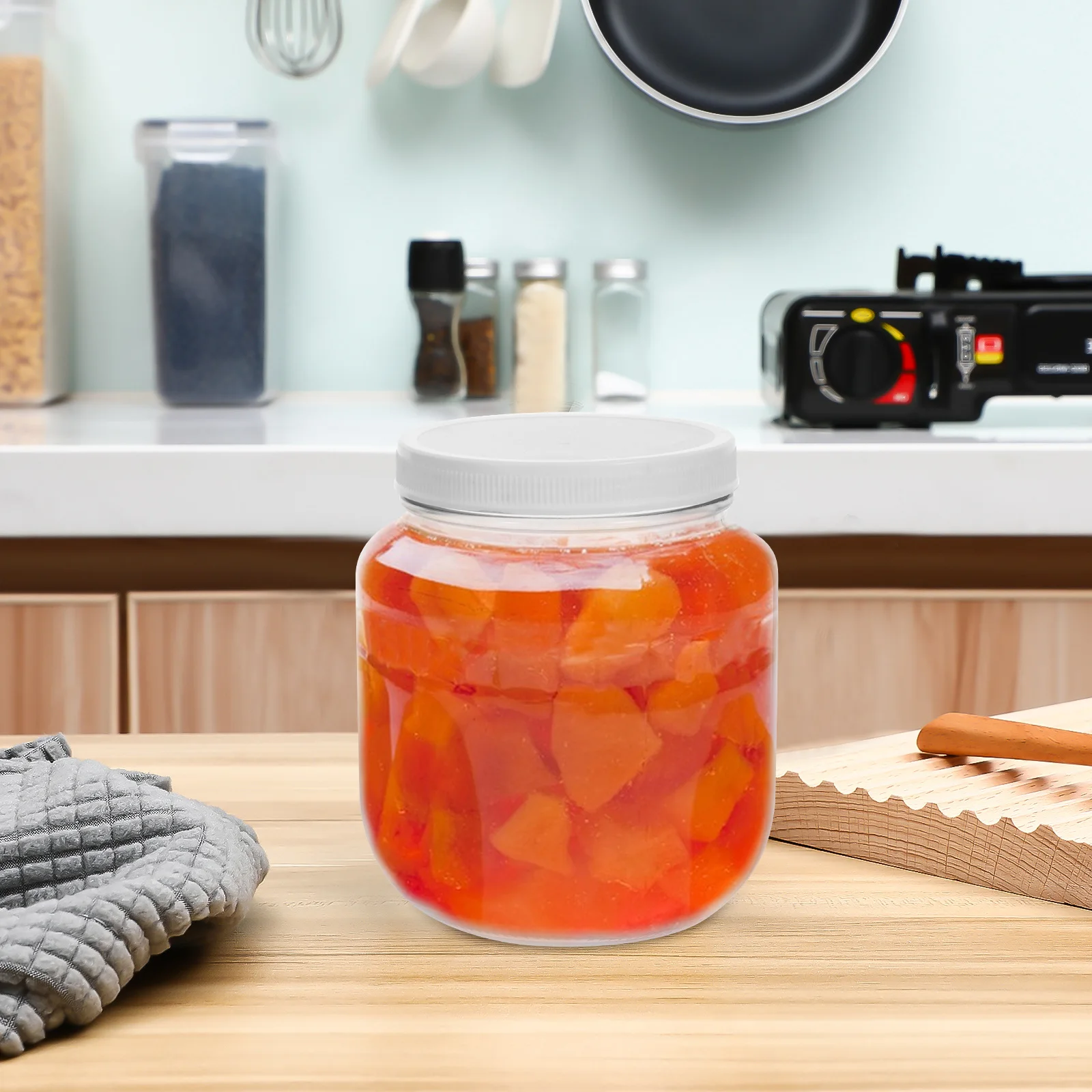

Large Glass Food Storage Container Plastic Lid Airtight Cereal Candy Coffee Tea Wide Mouth Jar Half Gallon Jar