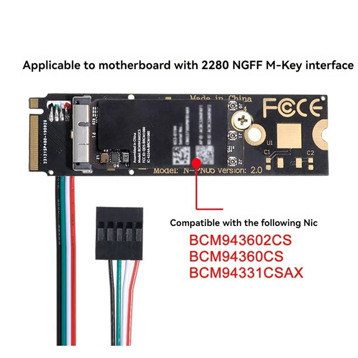 Adapter Card M-Key Wireless Card Desktop Drive-Free BCM943602CS to Pcie M.2 Ngff for Apple Bluetooth Module