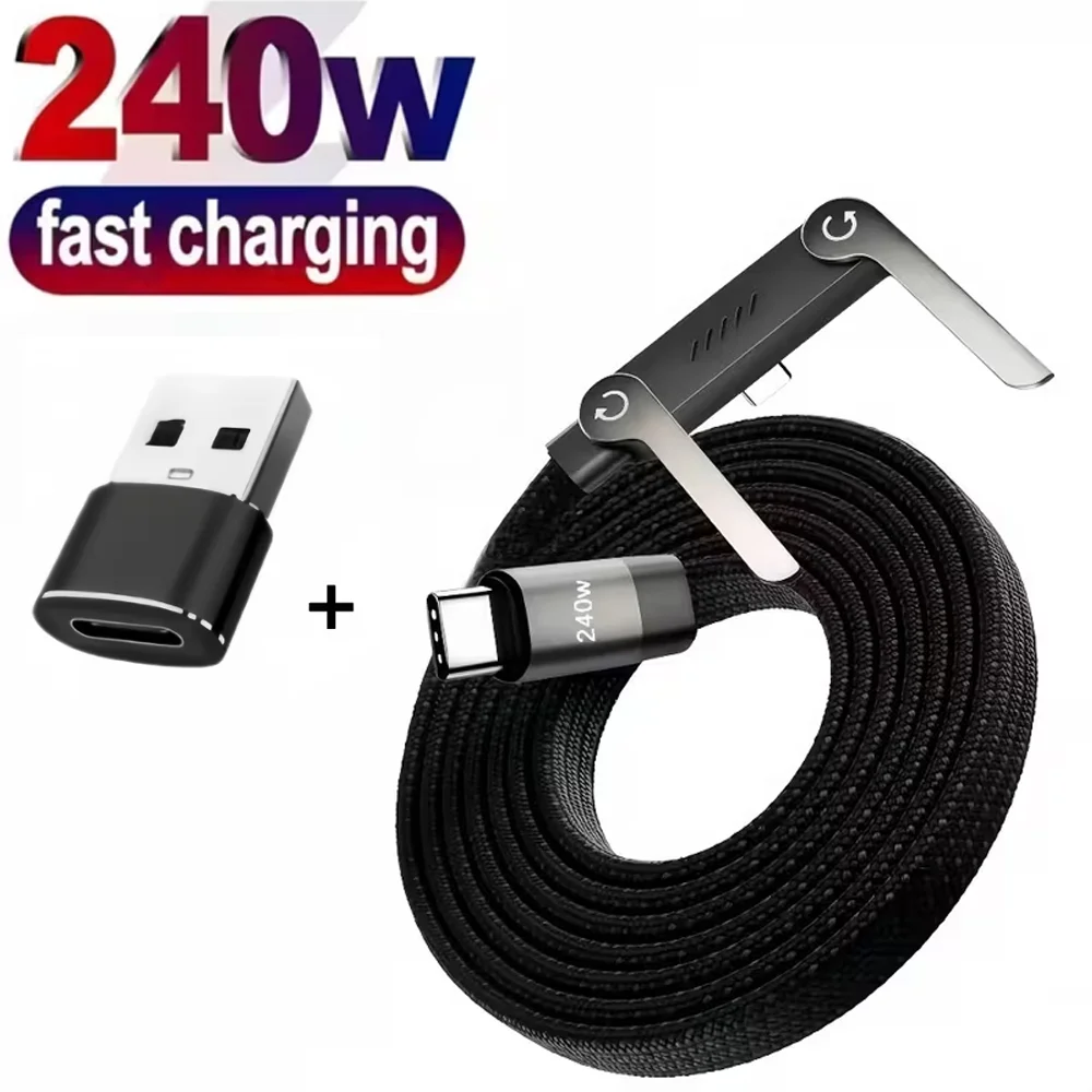 Foldable Stand Integrated 240W Type-C Fast Charging Cable, Durable Braided Multi-purpose Charging Cord, Universal for iPhone