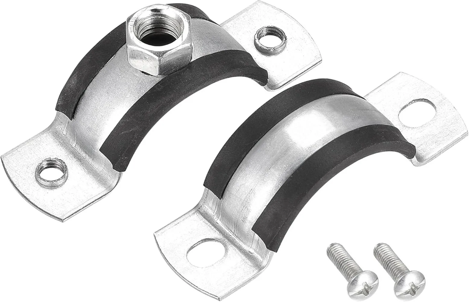 1Pc 20/25/32/40mm Round Hose Clamp Carbon Steel Rubber Nut Hoop Screw Suspension Pipe Clamp Bracket Pipe Fitting Fastener