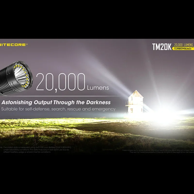 NITECORE TM20K 20000 Lumens Tactical Flashlight QC Fast Rechargeable LED Searchlight Built-In Battery Torch Spotlight