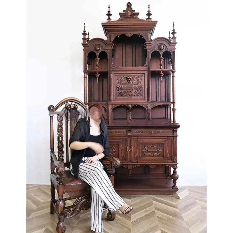 French medieval solid wood tenon and mortise wine cabinet, decorative cabinet, American home retro, entrance cabinet